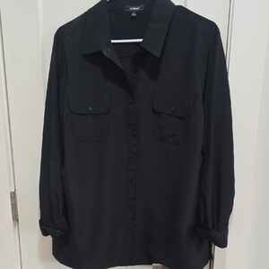 Elementz Women's Black Casual Button-Down Shirt with Chest Pockets